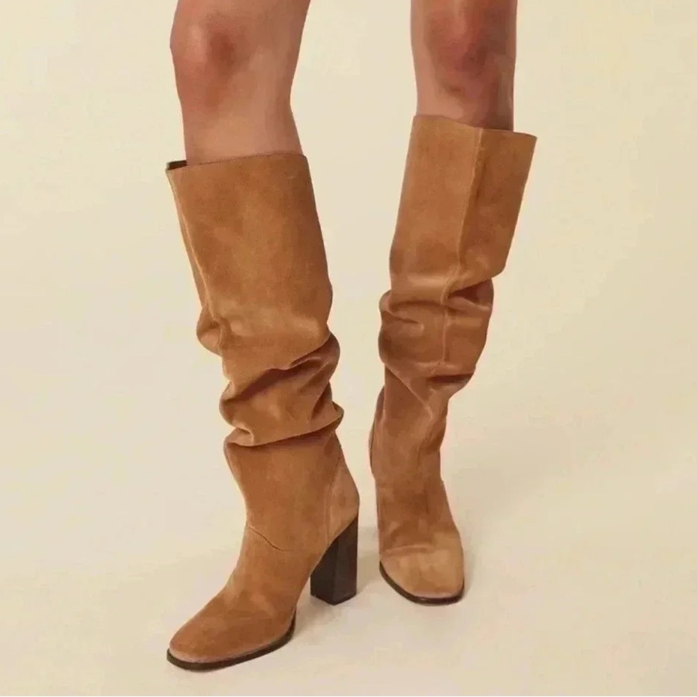 NEW | SPELL Cha Cha Slouch Leather Suede Boots in Tan 39= US 8 - Picture 12 of 13